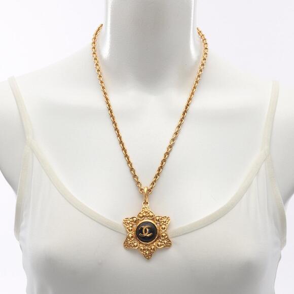 Chanel Coco Mark Necklace, Gold Plated with Faux Pearls, Women's, and Black - Picture 5 of 6